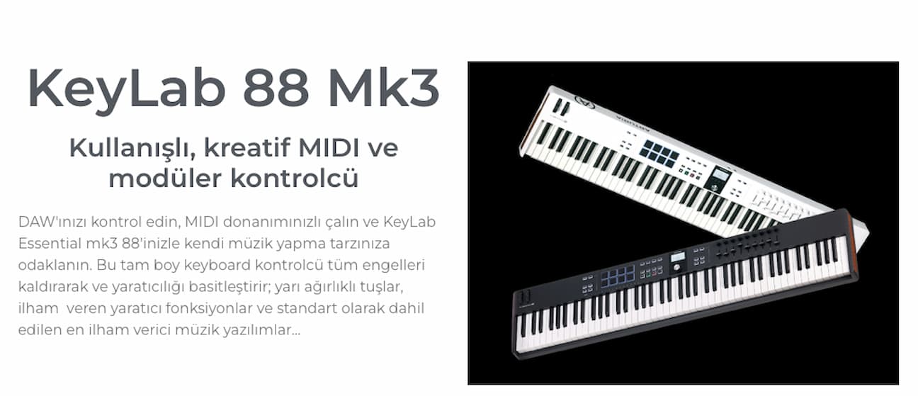 Arturia KeyLab Essential 88 MK3 Siyah MIDI Klavye ve DAW Kontrolcü